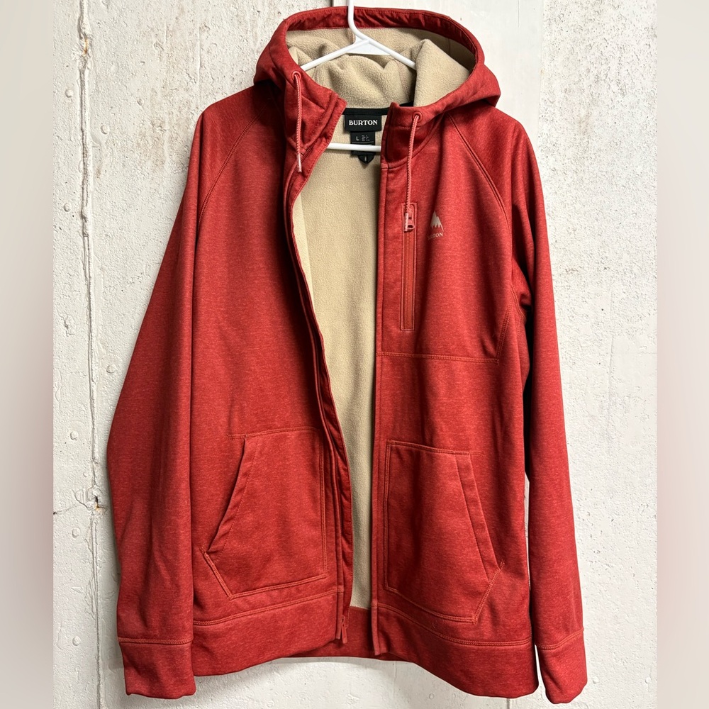 Burton Fleece Lined Full Zip Hoodie Red Mens Large Snowboard Outdoor